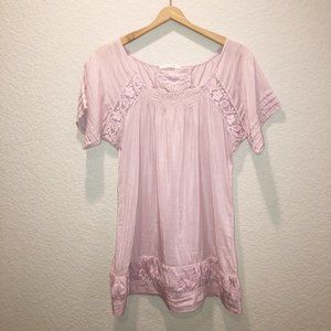 Anthropologie Trinity Crochet Ruched Boho Bohemian Tunic Pink Medium